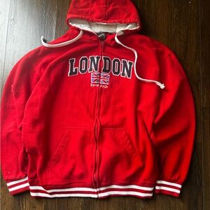 Red 'London' Zip-Up Hoodie with Union Jack